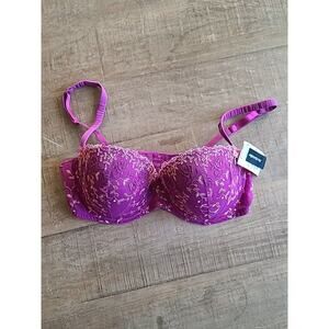 Ambrielle 36D Purple Clover Lace Bra Push up Underwire Lined New With Tags
